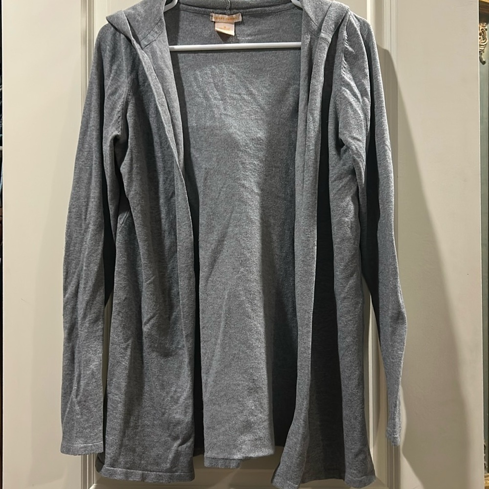 Sweet Romeo open cardigan sweater w/ hood/detail elbow patchwork Size M grey